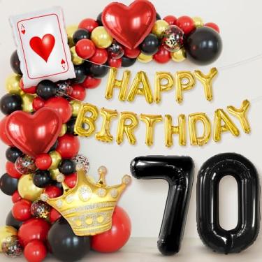 Imagem de KatchOn, Happy 70th Birthday Decorations - Pack of 65 | Gold Happy Birthday Banner, Latex Balloons Arch Kit, Heart, Crown, Poker, 70 Balloon Number | Casio 70th Birthday Decorations for Women, Men