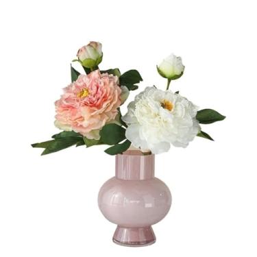 Imagem de Flores artificiais Simulação de Peônia Flor Decoração Sala Estar Arranjo Flores Guifei Rosa e Branco Com Vaso