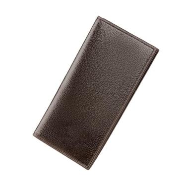 Imagem de Carteira masculina PU longa suporte para talão de cheques design robusto marrom adequado para uso diário