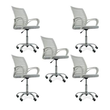 Imagem de Kit 5 Cadeiras De Escritório Secretaria Diretor Roma Ergonômica - Branca