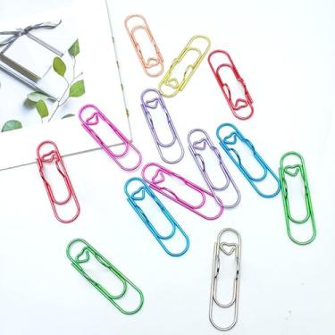 Imagem de 16 peças de clipes de metal para notebook, clipes de papel de coração coloridos para diário, agenda, suporte de lápis de clipe de papel, material escolar de escritório (2,76 × 2 cm)
