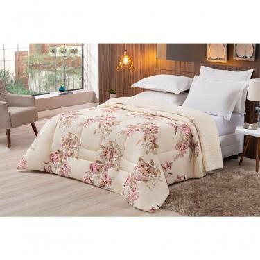 Imagem de Coberdrom Sherpa/percal 180 Fios Estampado Solteiro Gran Moratta 01 Peça - Caqui Floral.