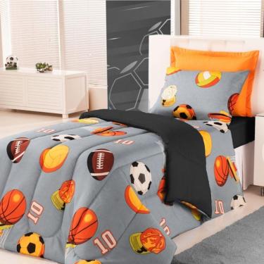 Imagem de Edredom Estampado Infantil Kids Solteiro 01 Peça - Futebol Cinza