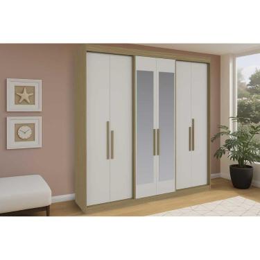 Imagem de Guarda Roupa Casal 6 Portas (2 C/ Espelho) E 4 Gavetas Ph 18041 Cedro/off White - Herval