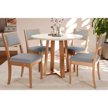 Imagem de Sala De Jantar Completa Duna Tampo Madeirado C- Vidro 105x105cm E 4 Cadeiras Alice Carvalho-off White-vidro Off White - Linho Cin - Kappesberg