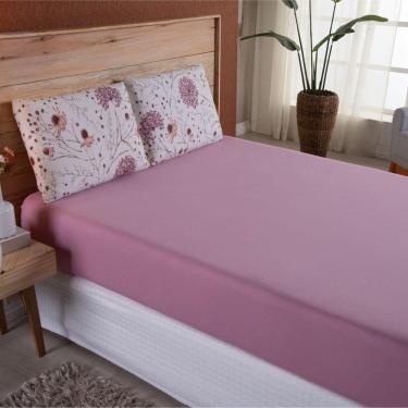 Imagem de Lençol Casal Malha Fio Penteado Algodão 3 Peças Rosa Escuro