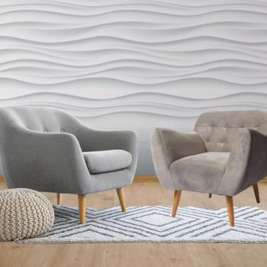 Imagem de Papel de Parede PREMIUM Efeito Gesso 3D Ondulado Branco 10 metros = 2 Rolos de 5m X 45cm Autoadesivo Sala Quarto