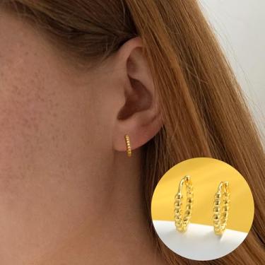 Imagem de Brincos de argola banhados a ouro 18 quilates de prata/brincos pequenos delicados, joias femininas, standard, Latão, Sem pedra preciosa