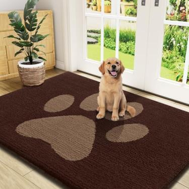Imagem de Buganda Tapete de porta de cachorro para patas enlameadas, capachos absorventes de sujeira antiderrapante, tapete de baixo perfil lavável para cães de lama, tapete de entrada para piso interno (114 x