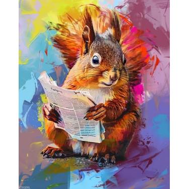 Imagem de XTXGERL Kit de pintura de esquilo fofo por números para adultos, pintura estética moderna por número em tela, kits de pintura a óleo digital de arte abstrata adequados para decoração de parede de casa