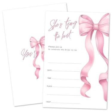 Imagem de ZARYFANCHY Convites de chá de panela com laço rosa para novos casais, preencher convites de casamento em branco com envelopes, 25 convites de chá de panela, lembrancinha e suprimentos de festa de