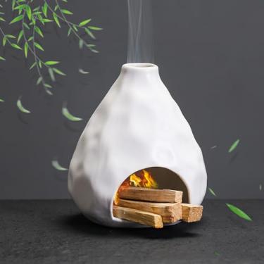 Imagem de Palo Santo Suporte para queimador de incenso de cerâmica para sálvia, cone de incenso de sálvia, ioga, meditação espiritual, sala de decoração de casa, presente mini chaminé de cinzas