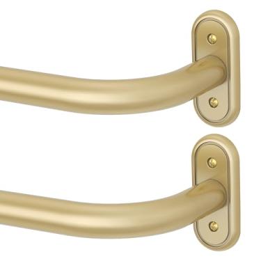 Imagem de Pacote com 2 varões de cortina dourados, hastes blackout de teto para janelas de 122 a 213 cm, hastes de tratamento de janela de quarto curvadas ajustáveis de 2,5 cm com suporte de alumínio