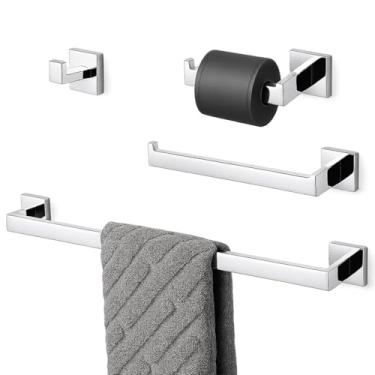 Imagem de Kit Suporte Banheiro Luxo Inox 4 peças Yab Porta Toalha Porta Papel Gancho Cromado