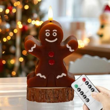 Imagem de AFINETH Velas de Natal para homem de gengibre com controle remoto, vela de LED de Natal de cera real operada por bateria, velas marrons sem chama de Natal para celebração de ano novo, 1 pacote