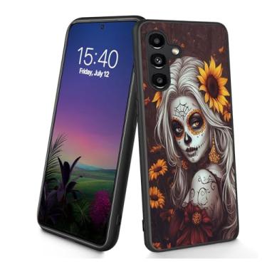Imagem de Bxgolkgd Projetada para Galaxy S25 FE, capa protetora antiderrapante de silicone TPU macio e fino à prova de choque para Samsung Galaxy S25 FE 2025 6,7 polegadas - Dia dos Mortos Sugar Skull Girassol