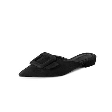 Imagem de Pantufas Fericzot Mule para mulheres, salto gatinha bico fino com fivela deslizante sapatos sandálias de costas nuas, Preto, 12