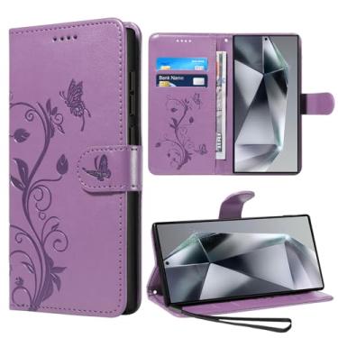 Imagem de VANKI Capa de couro compatível com Samsung Galaxy S24 Ultra capa flip carteira PU capa para celular Galaxy S24U couro e suportes integrados e 3 compartimentos para cartão para Samsung S24 Ultra (Roxo)