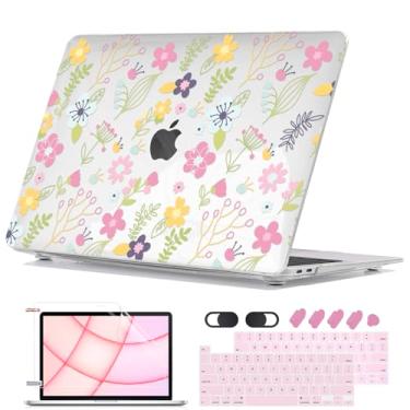 Imagem de Seanai Capa para MacBook Pro de 13 polegadas M2 M1 A2338 A2251 A2289 A2159 A1989 A1706 (versão 2016-2025) Touch Bar, capa rígida de plástico com estampa impressa, capa para teclado, flores rosa L211