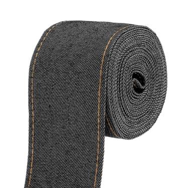 Imagem de PATIKIL Fita jeans de 5 cm x 3,3 m, fita fina jeans tecido de veludo tiras de franjas rolo para artesanato, embrulho de laço, presente de Natal, grampo de cabelo, costura, decorações de festa, preto