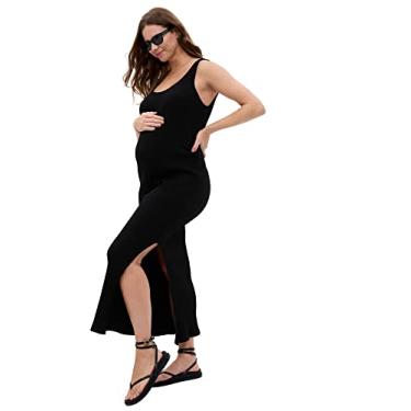 Imagem de GAP Vestido longo feminino com nervuras para gestantes, Preto verdadeiro, GG