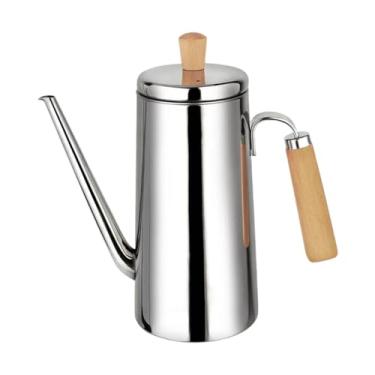 Imagem de Generic Dispensador de óleo em aço inoxidável, pote para óleo, fácil de usar, portátil, multifuncional, para cozinha, ideal para molho de soja, churrasco e, 1000ml Cabo de Madeira