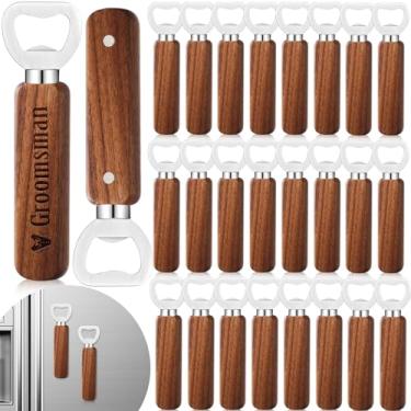 Imagem de Yiyiring 24 abridores de garrafas de madeira de nogueira para barman, abridor de garrafas magnético de aço inoxidável, abridor de garrafas de madeira gravado à mão, presente de cerveja para festa de
