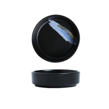 Imagem de prato de lanche Prato de cerâmica para tempero molho soja redondo para salada Tigela tomate tigela de sopa(Black blue)
