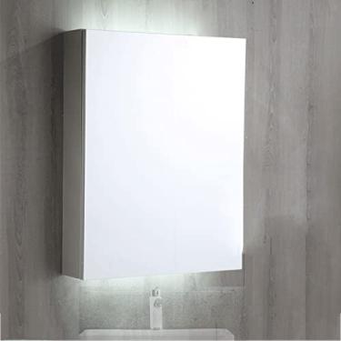 Imagem de SPXMQSS Armário de banheiro LED, armários de parede de banheiro com prateleiras, unidades de armazenamento, armários de banheiro com luzes com luz ambiente e proteção ambiental HD, espelho prata B, 50