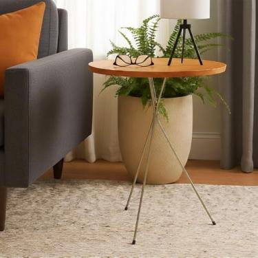 Imagem de Mesa Lateral Redonda Bistrô Pé Palito Apoio Sofá Decoração 45 x 45cm Nozes/Champagne