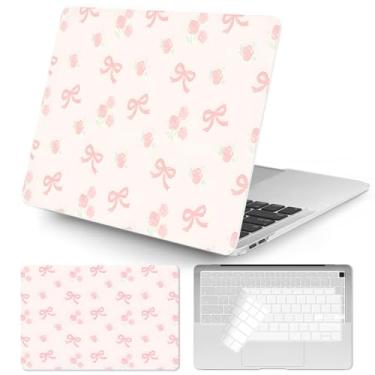 Imagem de Seorsok Compatível com MacBook Pro 13 polegadas capa M2 2023,2022,2021-2016 A2338 M1 A2251 A2159 A1989 A1708 A1706, lindo laço de fita rosa e capa rígida de plástico rosa florescendo e capa de teclado
