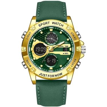 Imagem de Relógio Digital Esportivo Quartzo Display Duplo á Prova D´agua Verde Dourado