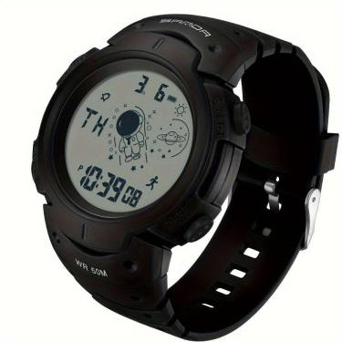 Imagem de Relógio De Pulso Digital Esportivo Com Cronógrafo, Caixa Redonda, Display Digital Preto Cinza