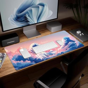 Imagem de Tapete de mesa de couro para cenário, mouse pad de arte colorida grande teclado de computador para jogos, protetor e capa à prova d'água, tapete de mouse decorativo de couro PU para laptop, decoração
