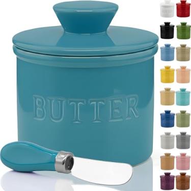 Imagem de Priority Chef Prioritychef Butter Crock com Tampa, Manteiga para Barrar Sob Demanda, Protetor de Manteiga Francesa para Deixar No Balcão com Linha de Água, Prato de Manteiga Francesa de Cerâmica, Turq