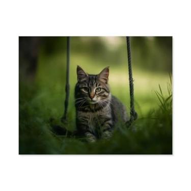 Imagem de HouLaiZhe Cartaz animal gato na grama tela estética pôsteres decoração de quarto pintura de parede galeria sala decoração de parede para quarto sala de estar escritório 20 x 26 polegadas (50 x 65 cm)