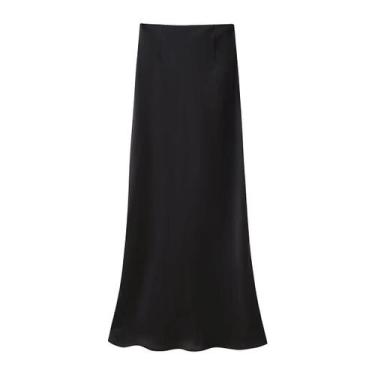Imagem de Saia Longa Preta de Cetim - Zíper, Casual e Chique, BR-G2, Qun2944
