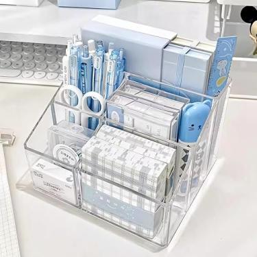 Imagem de Porta-lápis de acrílico, organizador de caneta transparente com 5 compartimentos para mesa, copo de papelaria fofo para escritório, escola, casa