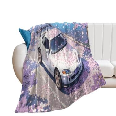 Imagem de HouLaiZhe Cobertor super macio de flanela japonesa JDM carro S2000 flores de cerejeira cobertores refrescantes leves para sofá-cama cadeira sofá carro viagem ao ar livre leve quente 101,6 cm x 152,4