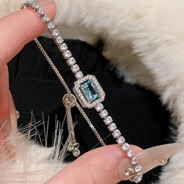 Imagem de Pulseiras de tênis prateadas para mulheres, pulseiras delicadas de zircônia cúbica de elos banhados a 14 K, pulseira com fivela ajustável em comprimento para mulheres, One Size, Cobre, Sem Pedra