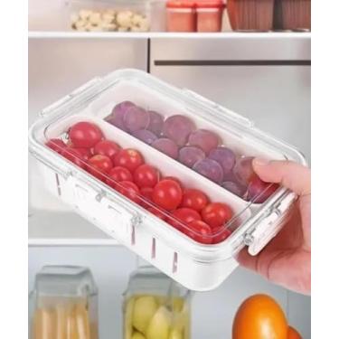 Imagem de Pote Hermético Organizador de Alimentos com Tampa e 2 Cestas Removíveis 23,5x16,5x6,5cm para Geladeira Armario Dispensa Organização Multiuso