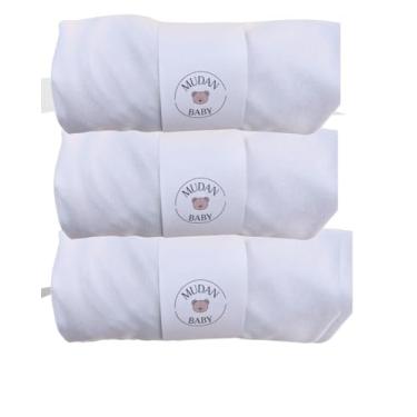 Imagem de Kit 3 Lençóis Avulsos de Malha 100% Algodão com Elástico para Berço Americano, Hipoalergênico, 160x98x12cm, Liso (Branco)