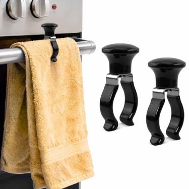 Imagem de Qiang Ni Clipes de toalha de cozinha – Pacote com 2 unidades pretas resistentes à ferrugem evitam que a toalha caia – Uso multiuso para forno, fogão, máquina de lavar louça, suporte de banheiro