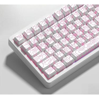 Imagem de dagaladoo Conjunto de teclas PBT Double Shot com 119 teclas brancas topográficas brilham através de teclas personalizadas Cherry Profile Capas de teclado personalizadas para teclado mecânico 60/65/75