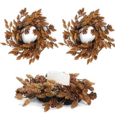 Imagem de Fuxdre 2 peças de guirlandas de vela de Natal, guirlanda de vela de 25 cm com pinha marrom artificial, suporte de vela de Natal, decoração interna para armários de cozinha doméstica, centros de mesa