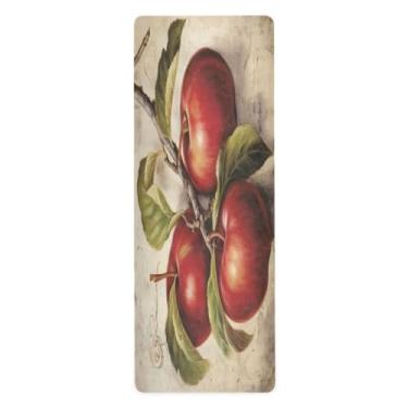 Imagem de Wassud Tapete de ioga de maçãs vintage gasto para mulheres e homens, 180 x 66 cm, tapete de fitness antiderrapante dobrável para pilates, aeróbica, exercícios de chão com bolsa de armazenamento