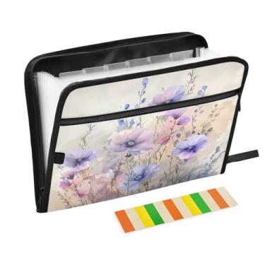Imagem de Wassud Acordeão de flores em aquarela, organizador de arquivos, letras A4, pastas de arquivo, organizador de documentos, fólio com etiquetas, pasta de arquivos expansível, 13 bolsos