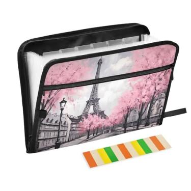 Imagem de Wassud Torre Eiffel na primavera, organizador de arquivos sanfonados, 13 bolsos, pastas expansíveis com abas e adesivos, organizador de pastas de documentos de recibo de papel tamanho carta A4 para