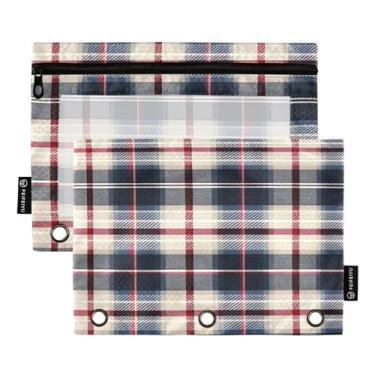 Imagem de Wassud Pastas de fichário com 3 furos, pastas de bolso xadrez vermelho e marrom, pasta organizadora para escritório em casa, pacote com 2