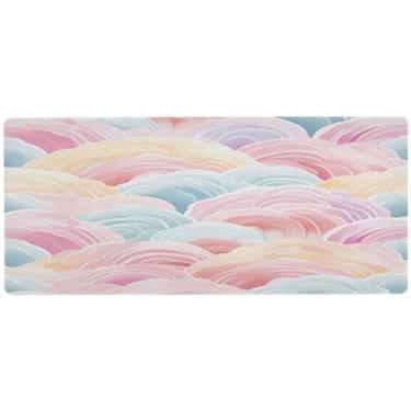 Imagem de Wassud Mouse pad arco-íris aquarela para jogos com base de borracha antiderrapante, mouse pad longo para teclado de computador com borda costurada, almofada grande à prova d'água para escritório, casa